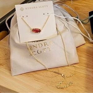 Kendra Scott Gold Eliss Necklace with Ruby Red/Pink Pendant